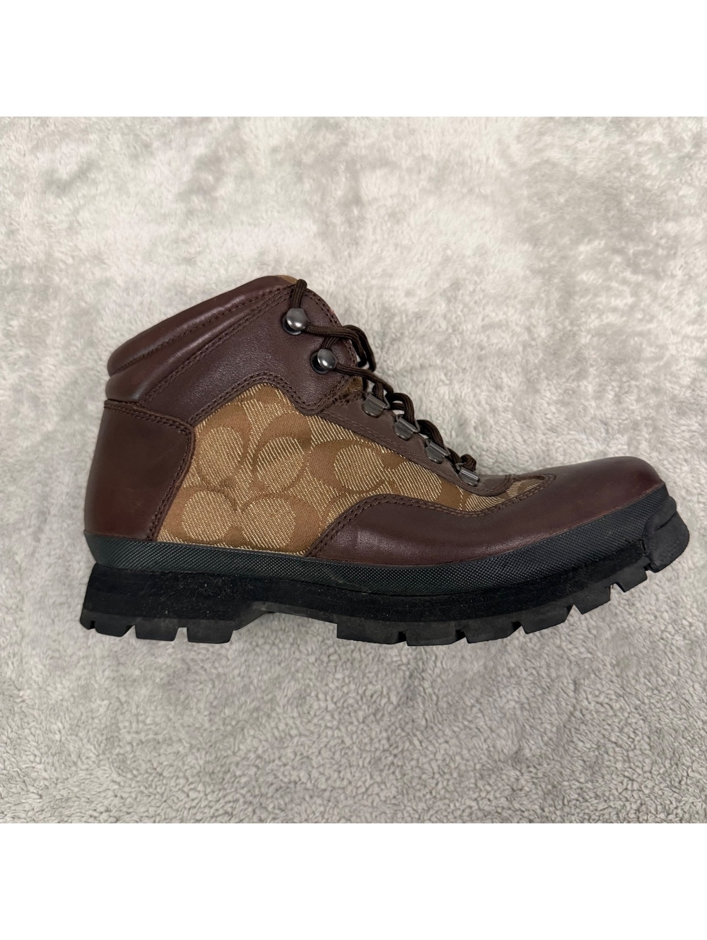 Coach Signature C Monogram Hiking Boots Brown Leather Jacquard Women’s 8.5